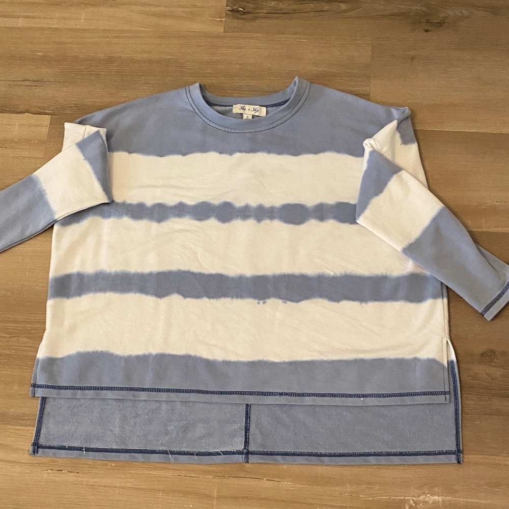 She and Sky Blue and White Long Sleeve Top